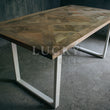 Load image into Gallery viewer, Chevron Mango Wood Dining Table with White Metal Legs
