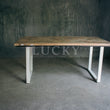 Load image into Gallery viewer, Chevron Mango Wood Dining Table with White Metal Legs