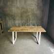 Load image into Gallery viewer, Rustic Teak Railway Sleeper Wood Dining Table with Glass Top