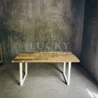 Load image into Gallery viewer, Rustic Teak Railway Sleeper Wood Dining Table with Glass Top