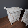 Load image into Gallery viewer, Mother of pearl inlay bedside side table white color