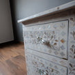 Load image into Gallery viewer, Mother of pearl inlay bedside side table white color