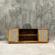 Load image into Gallery viewer, Rattan and mango wood tv stand 2 door.
