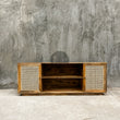 Load image into Gallery viewer, Rattan and mango wood tv stand 2 door.