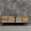 Load image into Gallery viewer, Rattan and mango wood tv stand 4 door.