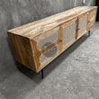 Load image into Gallery viewer, Rattan and mango wood tv stand 4 door.