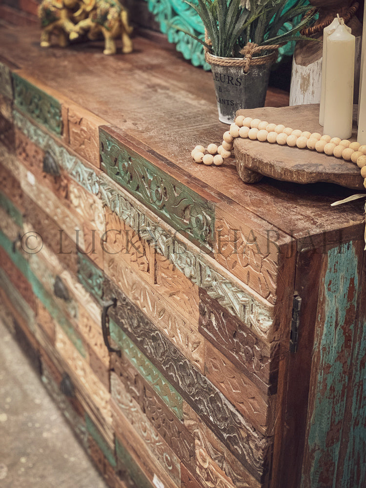 Recycle Design carved pieces sideboard | Lucky Furniture & Handicrafts.