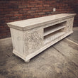 Load image into Gallery viewer, Carved whitewash Tv stand 2 door | Lucky Furniture & Handicrafts.