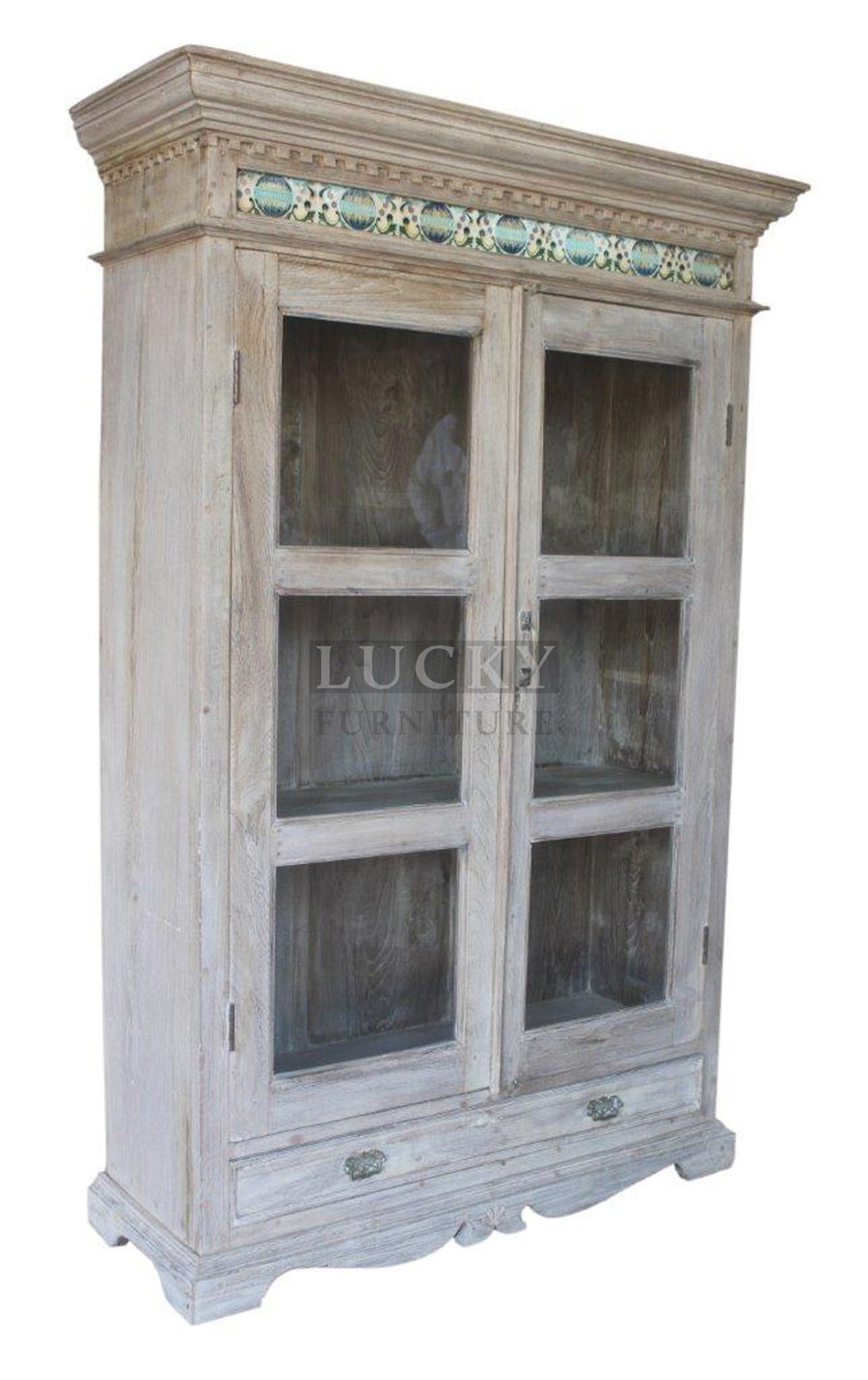 Vintage Victorian Style Teak wood bleached glass cabinet with tiled work