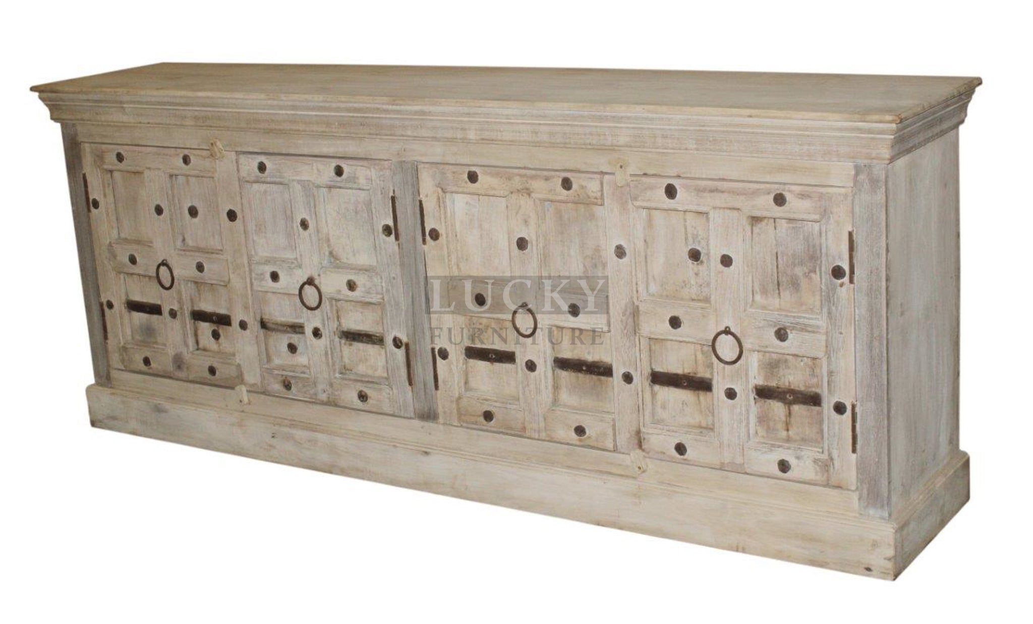 Bleached Finish Vintage 4 Door Sideboard