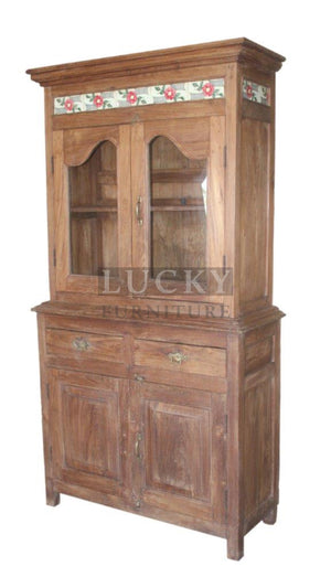 Teak wood tile inlay cabinet