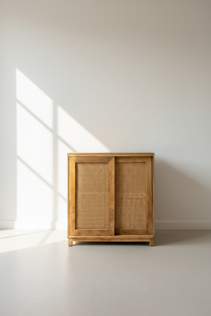 Sliding door rattan sideboard