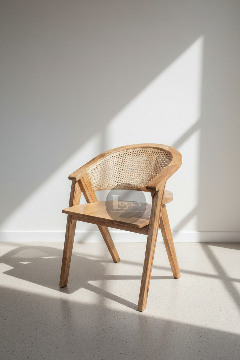 Rattan and Mango Wood Chair with Arm