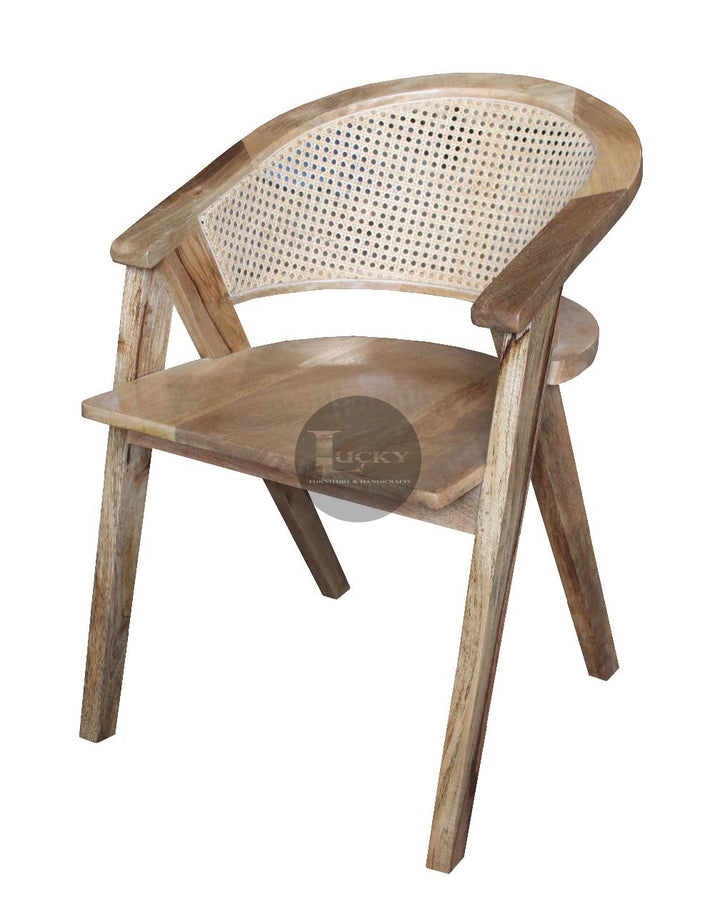 Rattan and Mango Wood Chair with Arm.
