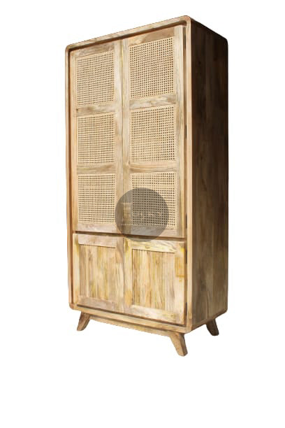 Rattan and Mango Wood Wardrobe.
