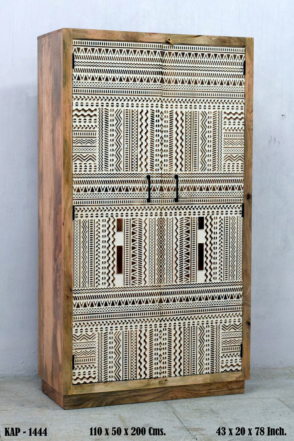 Tribal Carved white inlay cabinet