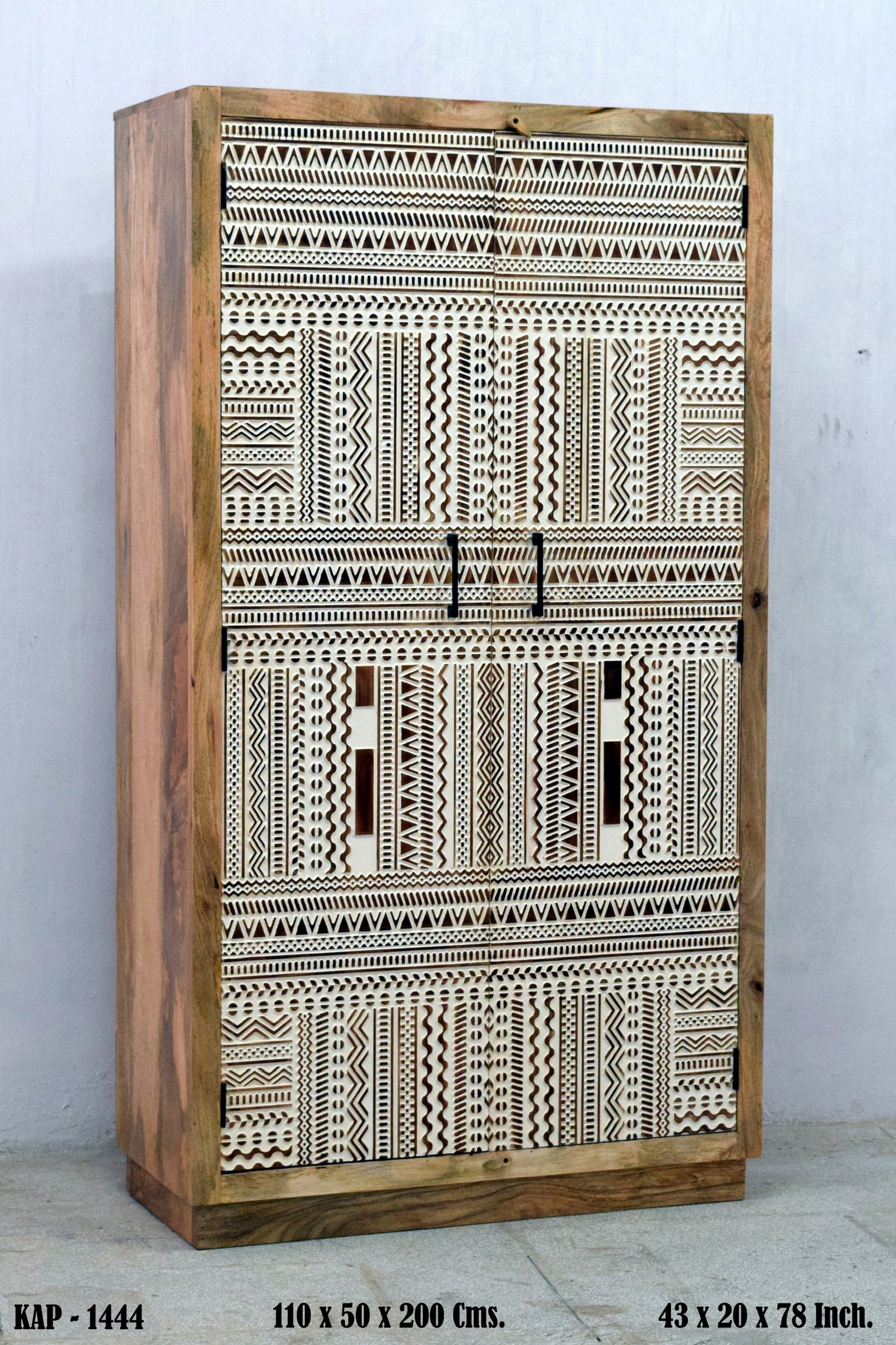 Tribal Carved white inlay cabinet