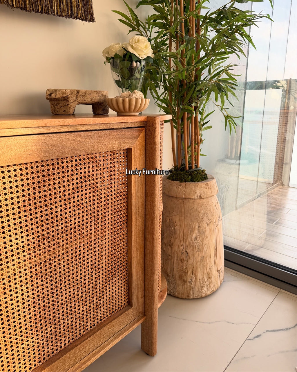 Rattan round edge sideboard