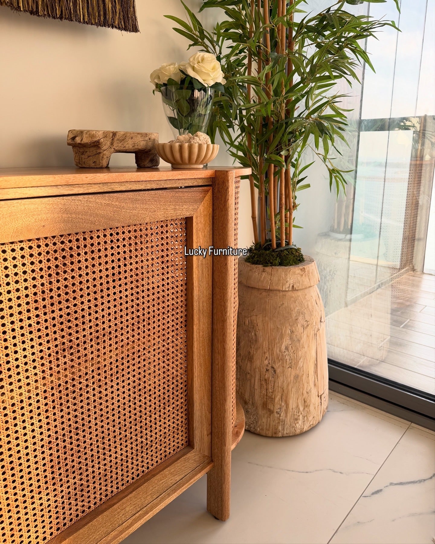 Rattan round edge sideboard