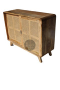 Rattan and Mango Wood  2 door sliding sideboard.