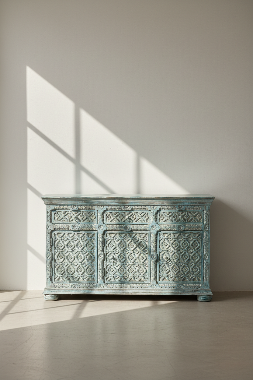 Carved 3 Draw Sideboard