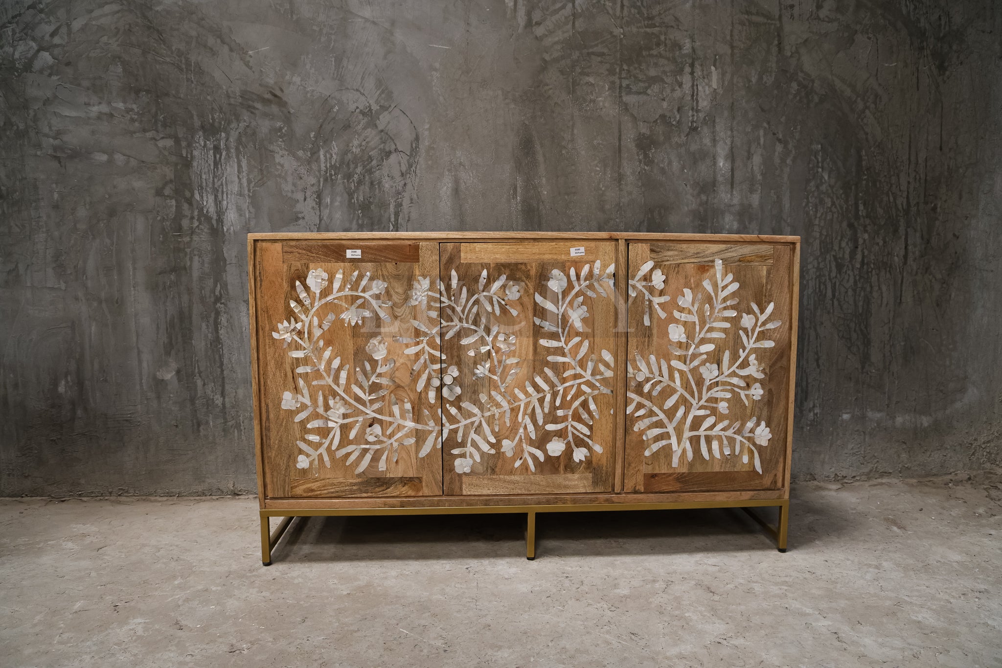 Mango wood and mother of pearl sideboard dresser.
