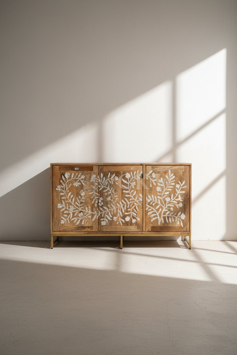 Mango wood and mother of pearl sideboard dresser.