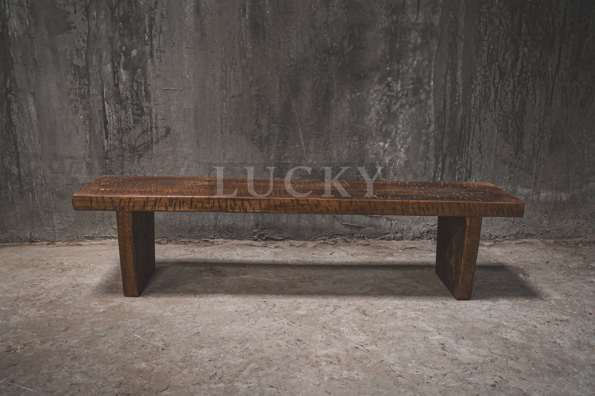 Mango wood rough wooden bench.