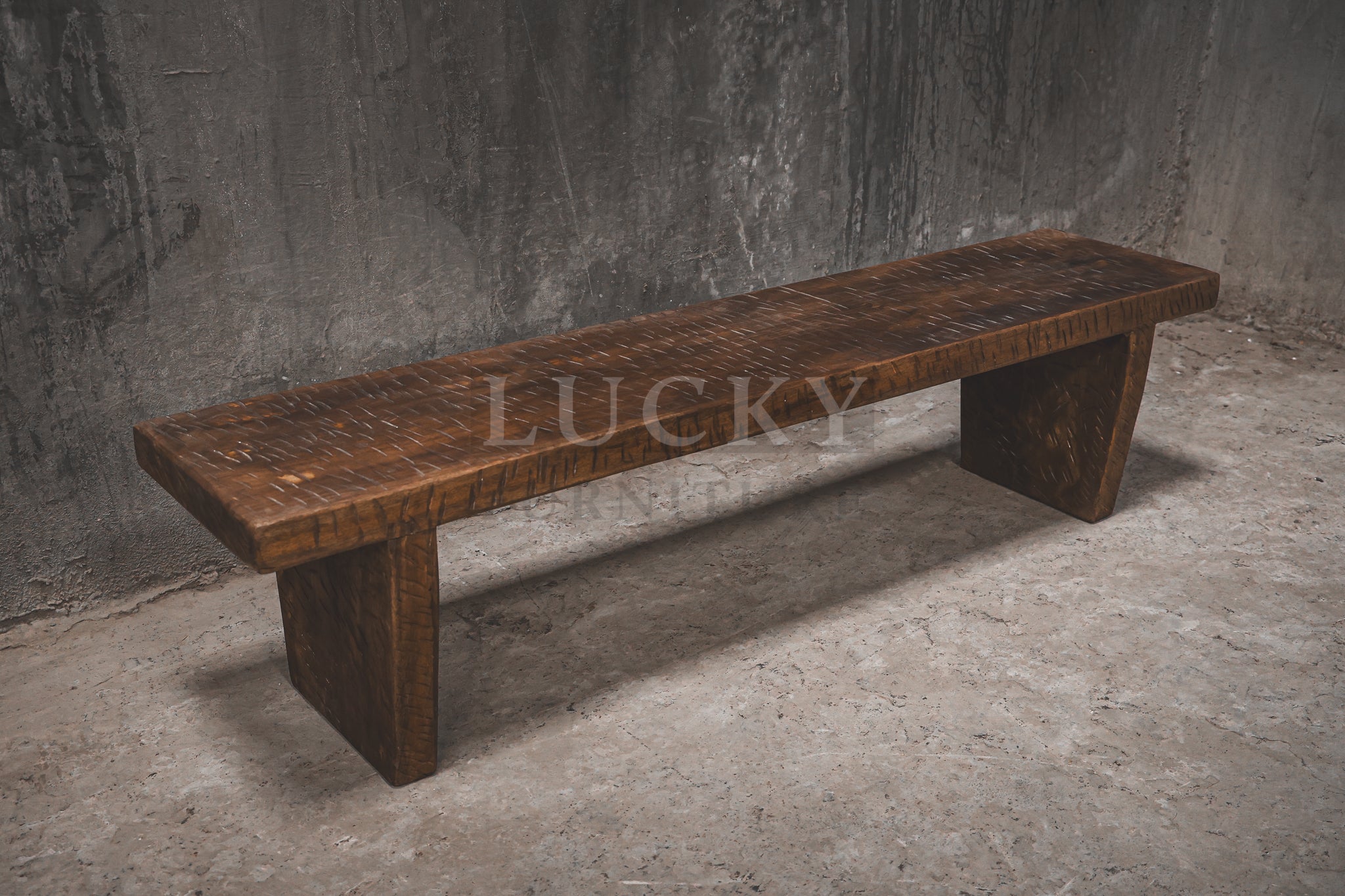 Mango wood rough wooden bench.