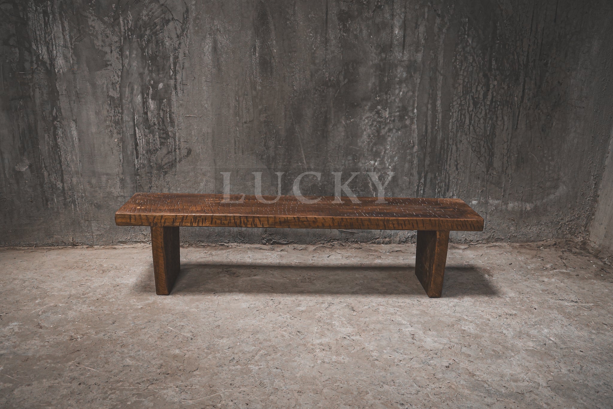 Mango wood rough wooden bench.