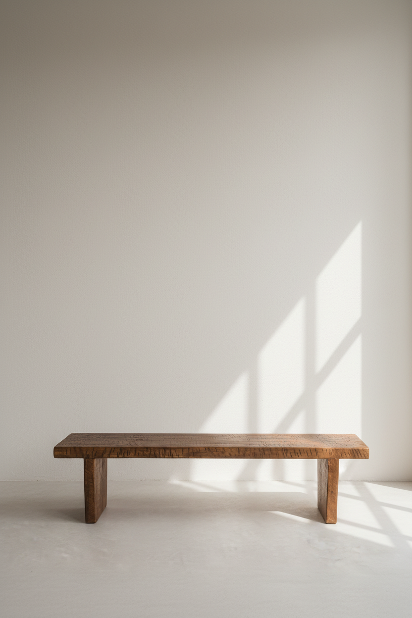 Mango wood rough wooden bench.