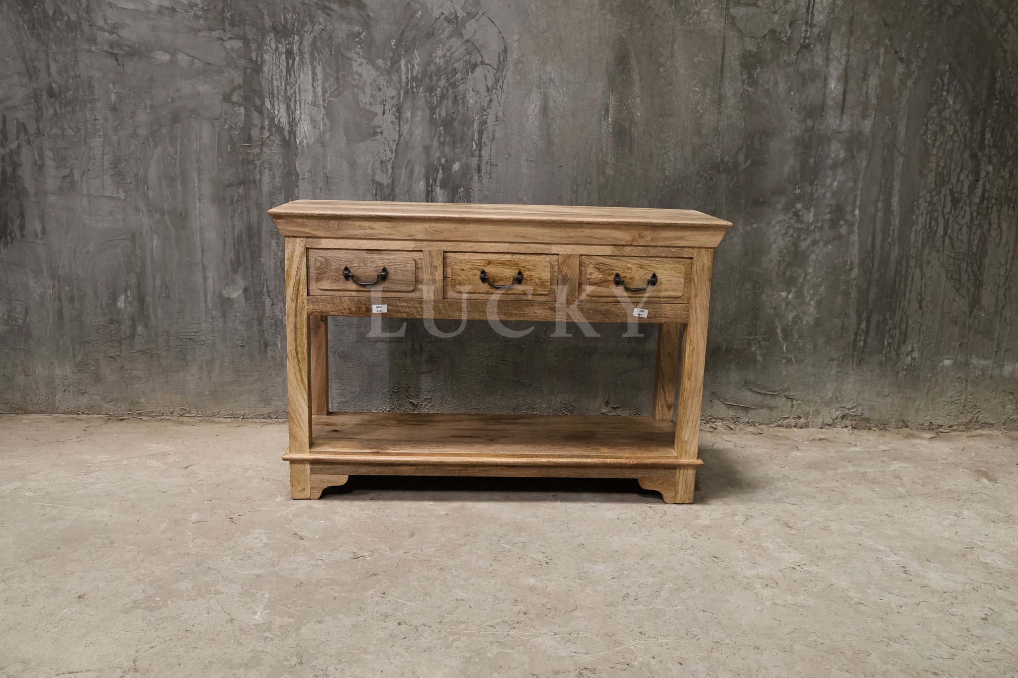 3 draw farmhouse console.