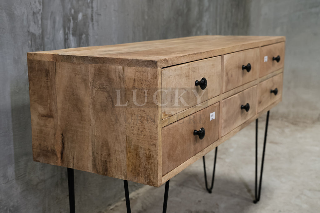 6 drawer hairpin console.