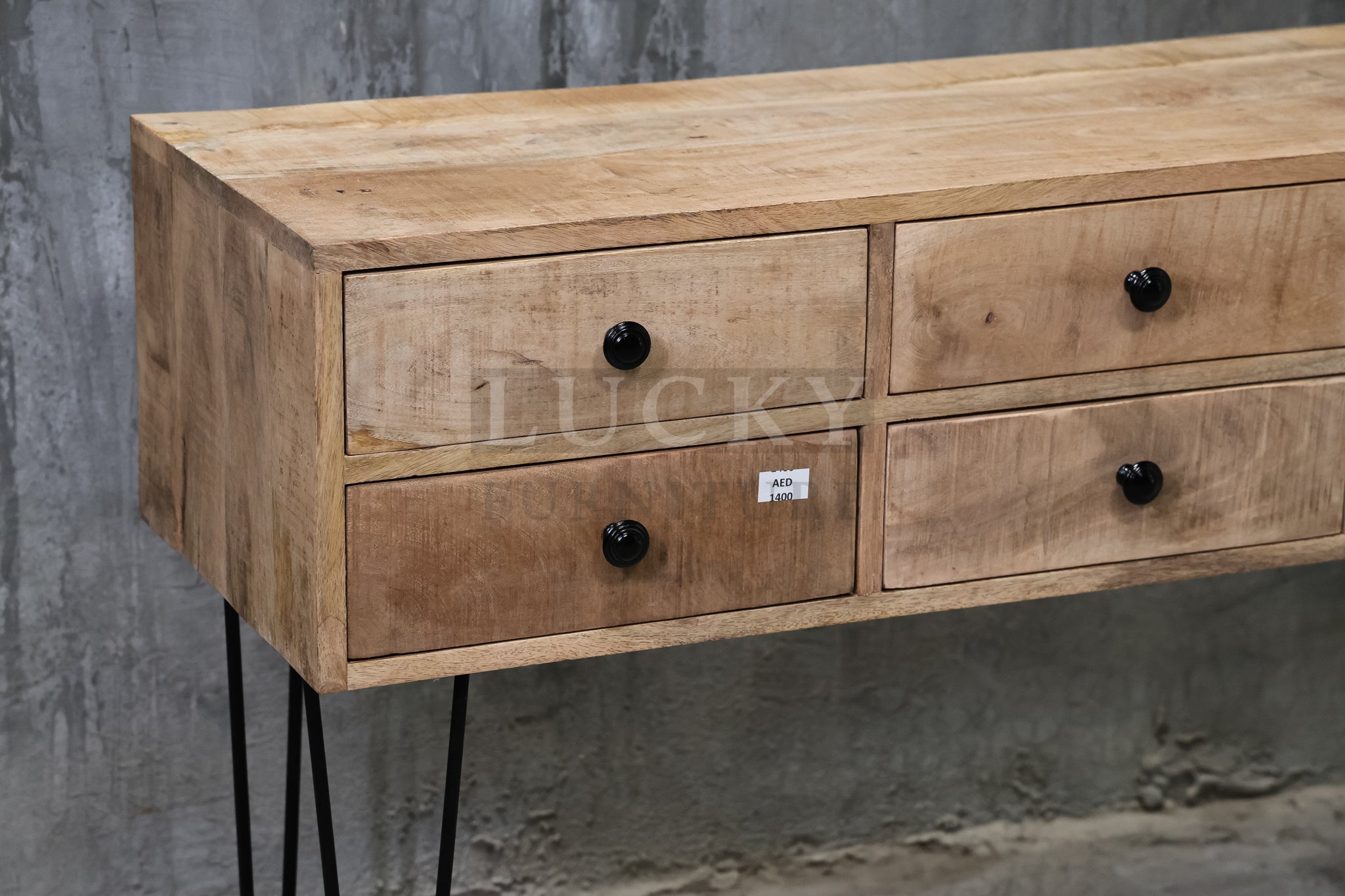 6 drawer hairpin console.