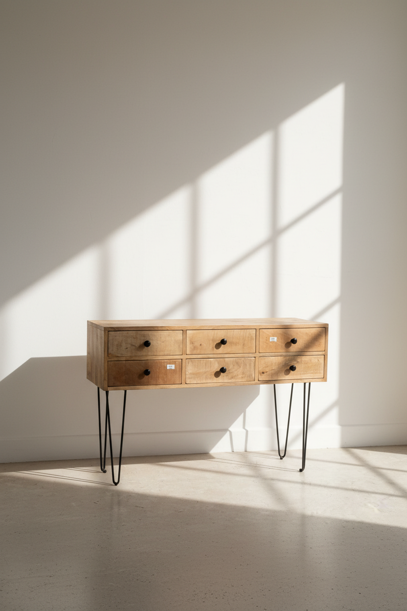 6 drawer hairpin console.