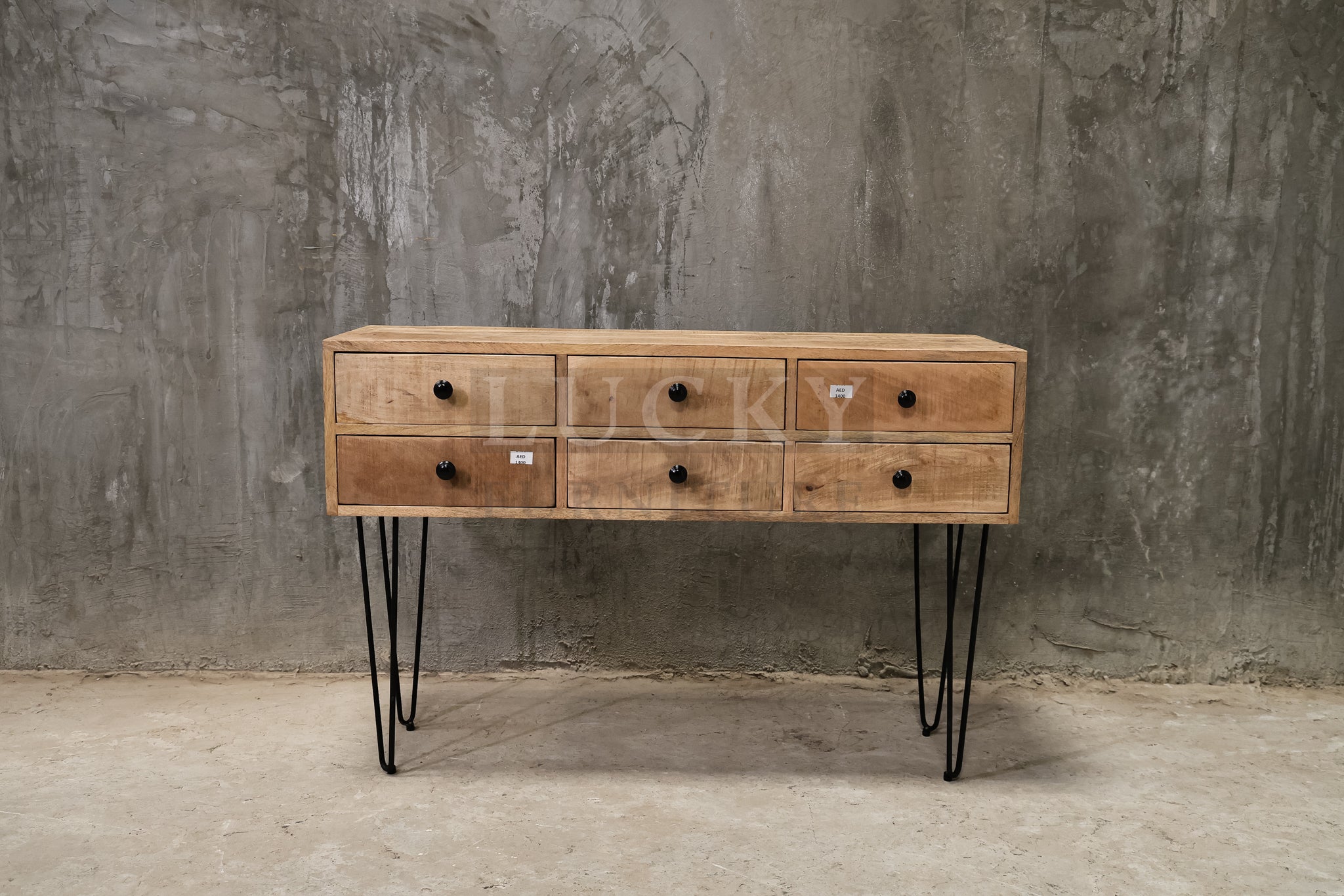 6 drawer hairpin console.