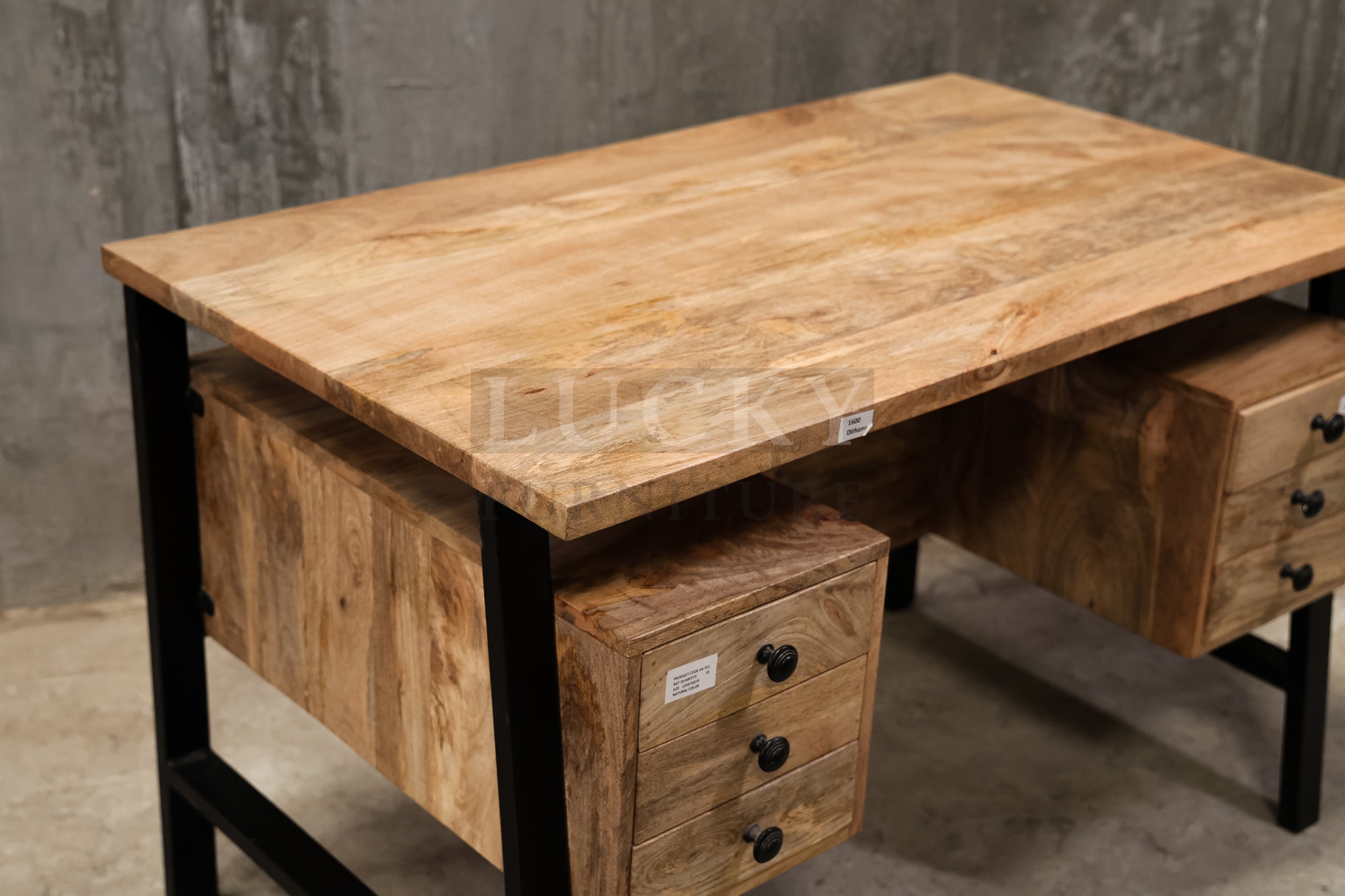 Mango wood double side storage desk.