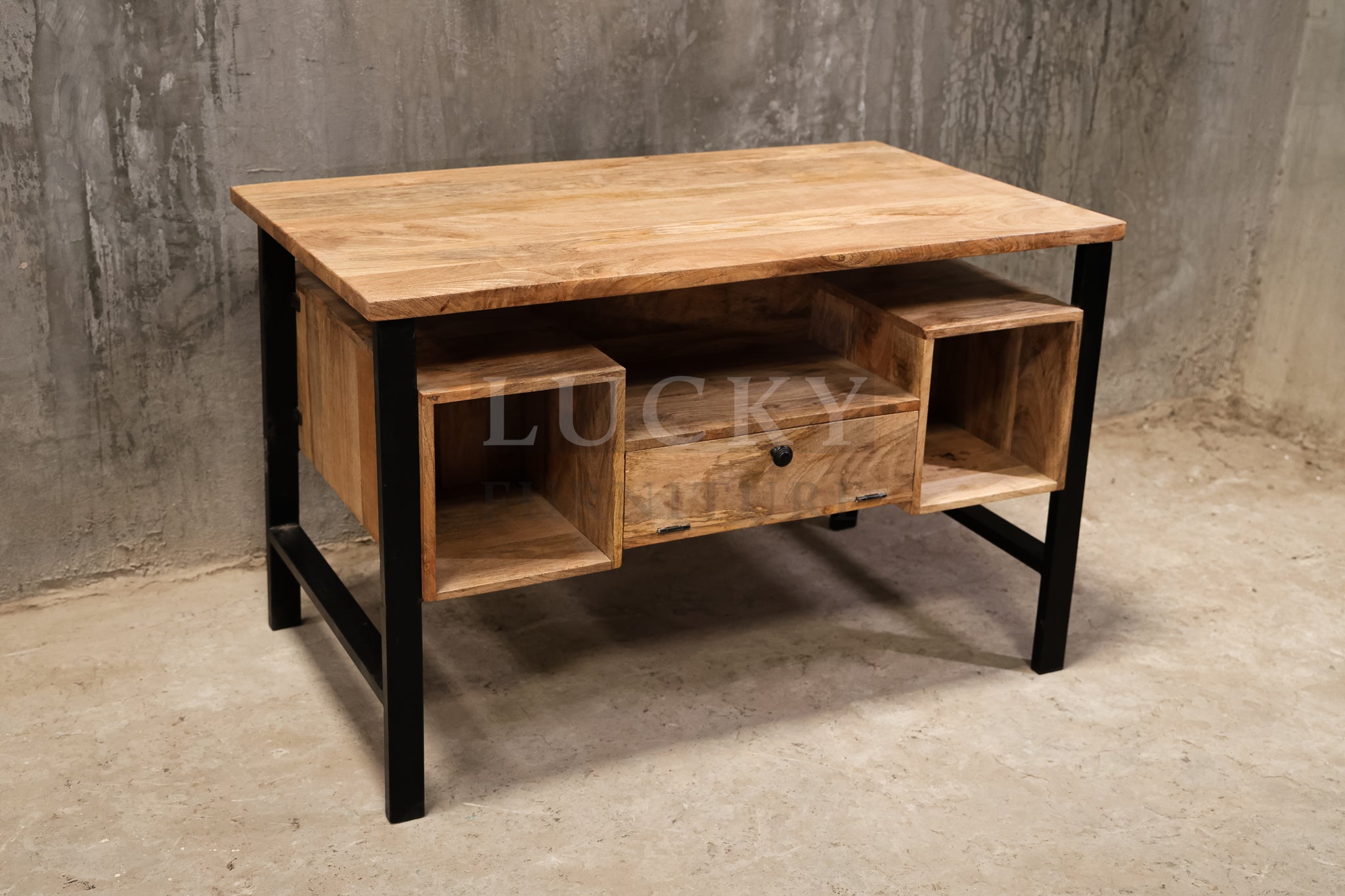 Mango wood double side storage desk.