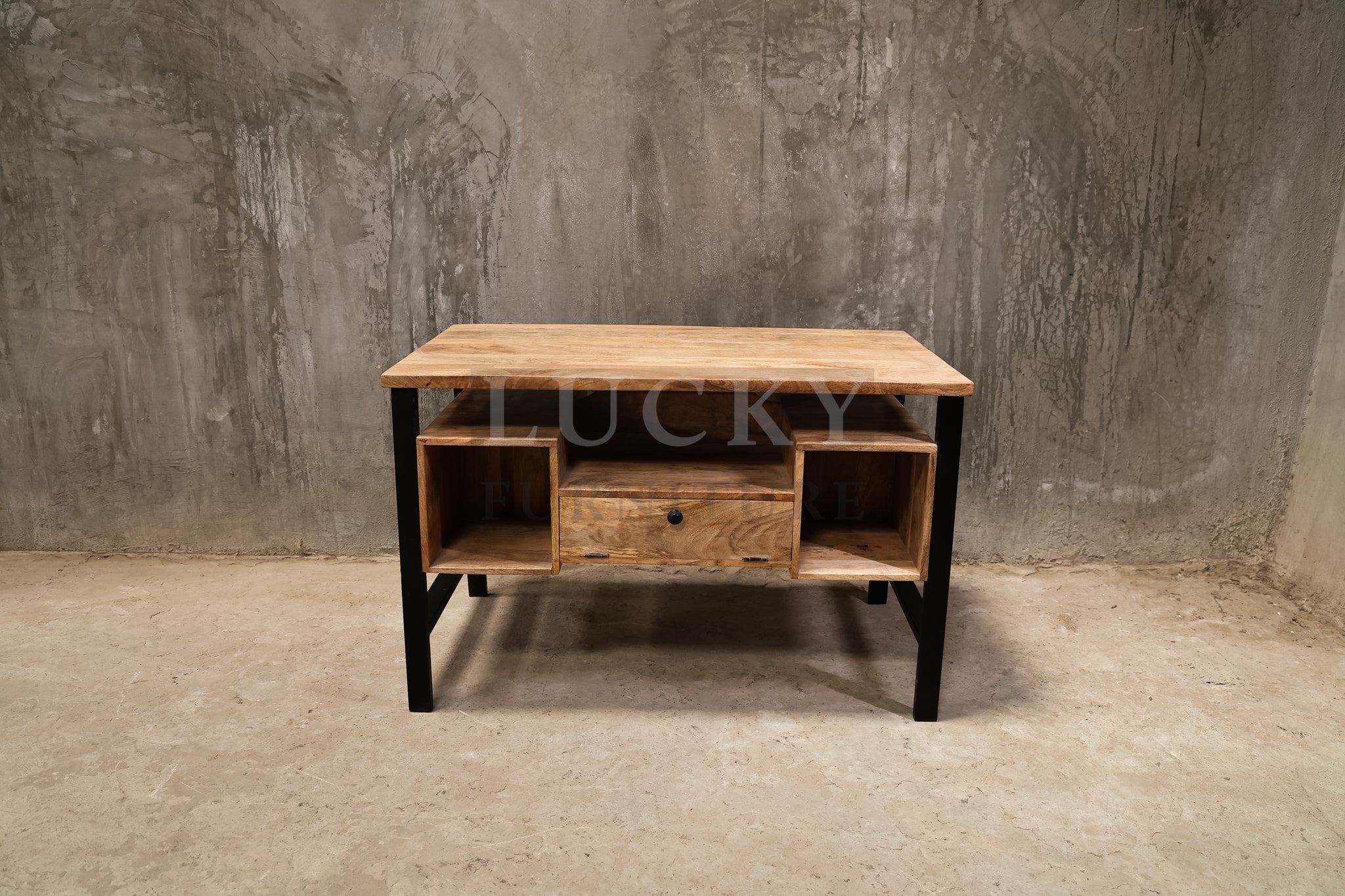 Mango wood double side storage desk.