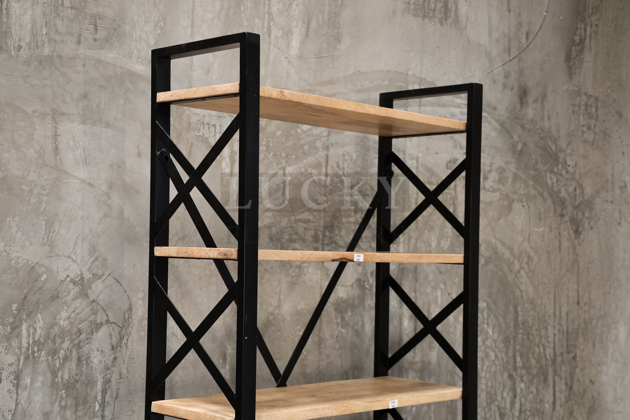 Mango wood bookshelf X design.