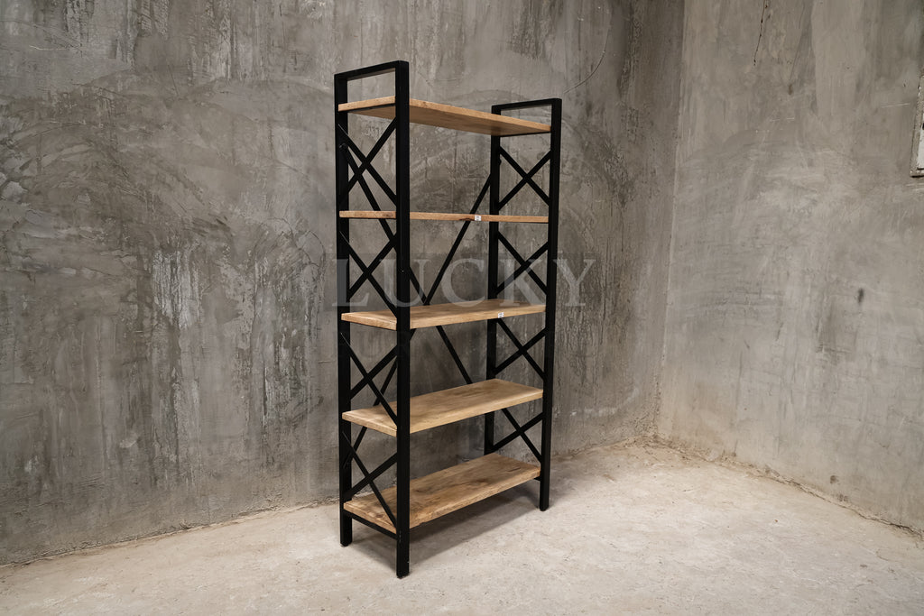 Mango wood bookshelf X design.