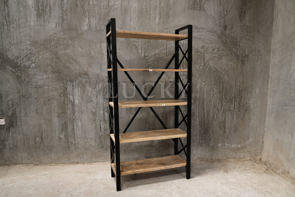 Mango wood bookshelf X design.