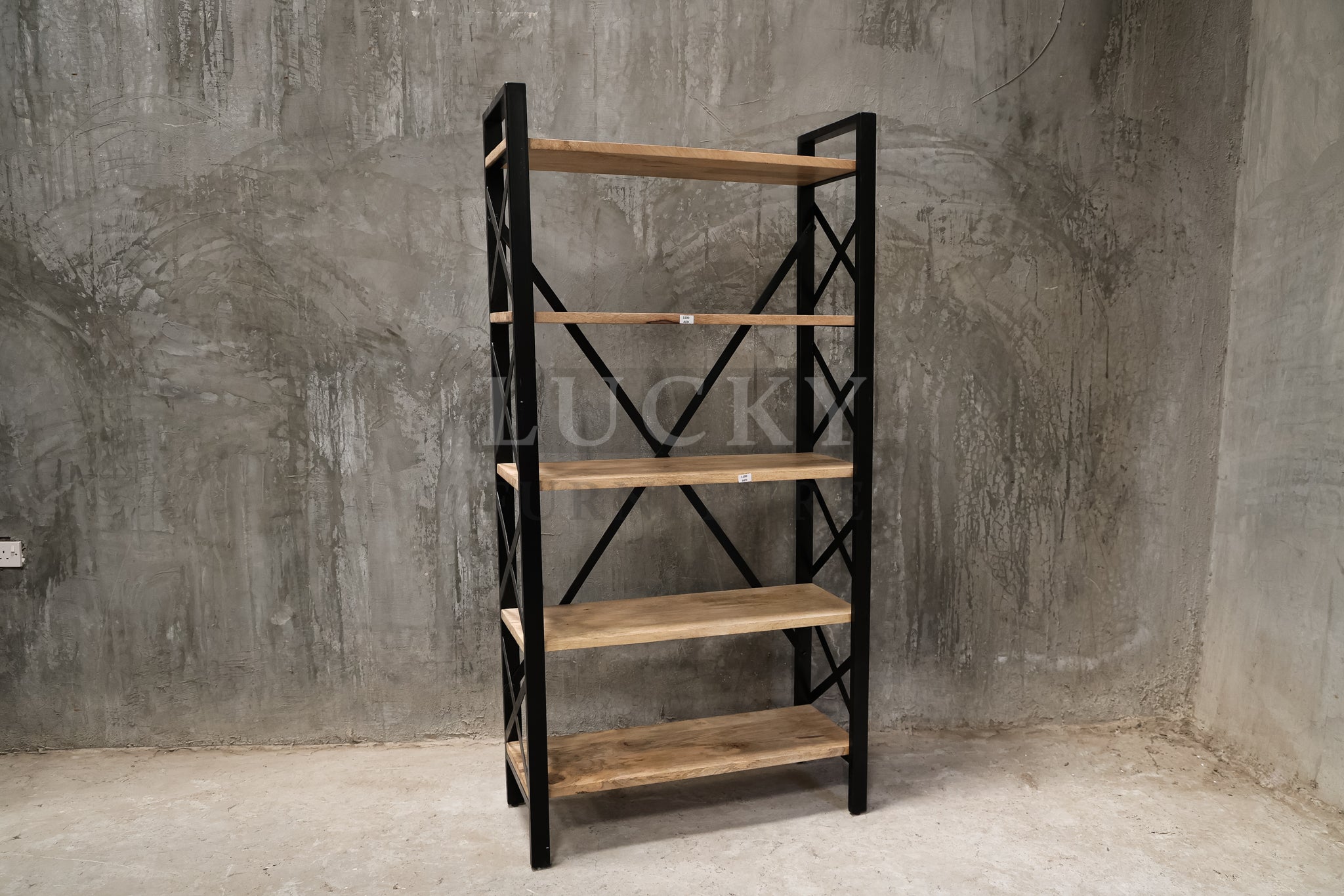 Mango wood bookshelf X design.