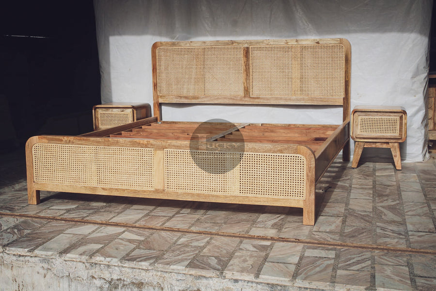 Rattan Webbing and Mango Wood Bed (2 Section).