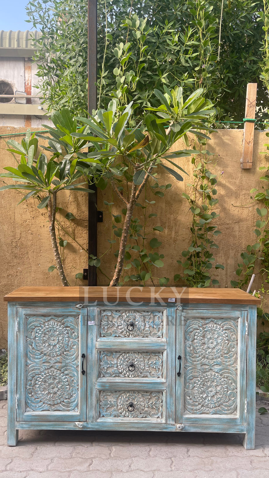 Blue carved sideboard