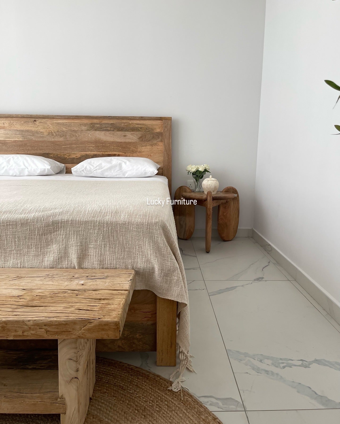 Plain panel mango wood bed