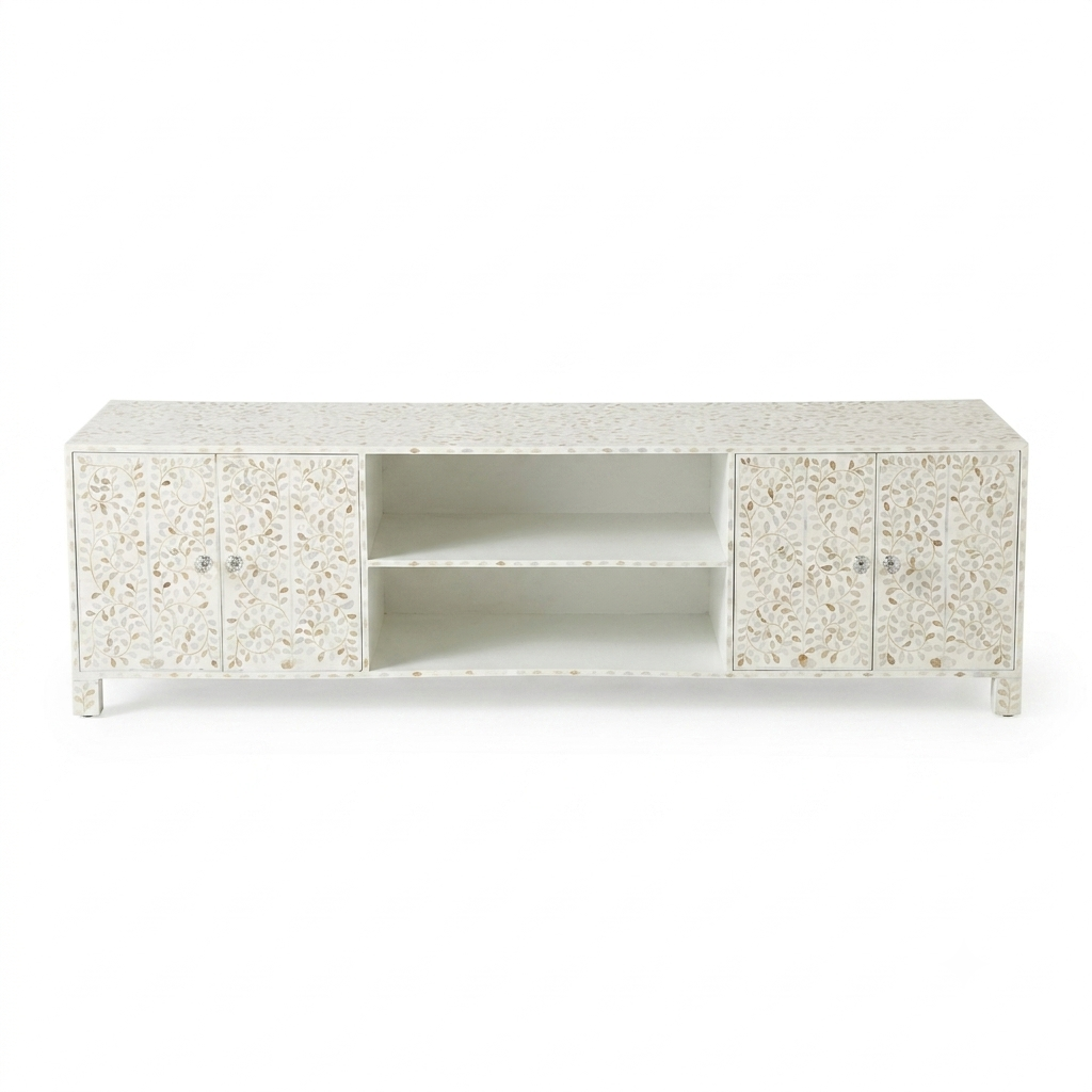 Floral Mother of Pearl Inlay Tv Stand.