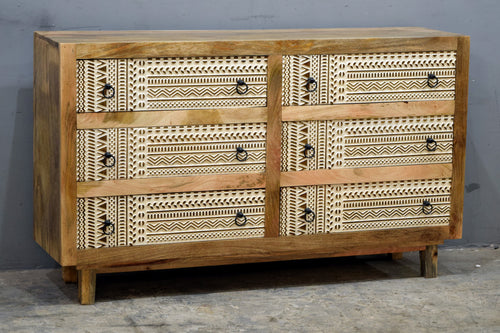 Boho Carved Wood Double Dresser