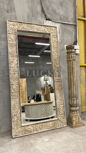 Carved white wash mirror