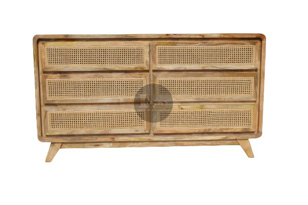 Rattan and Mango Wood Drawchest 6 draw XL.